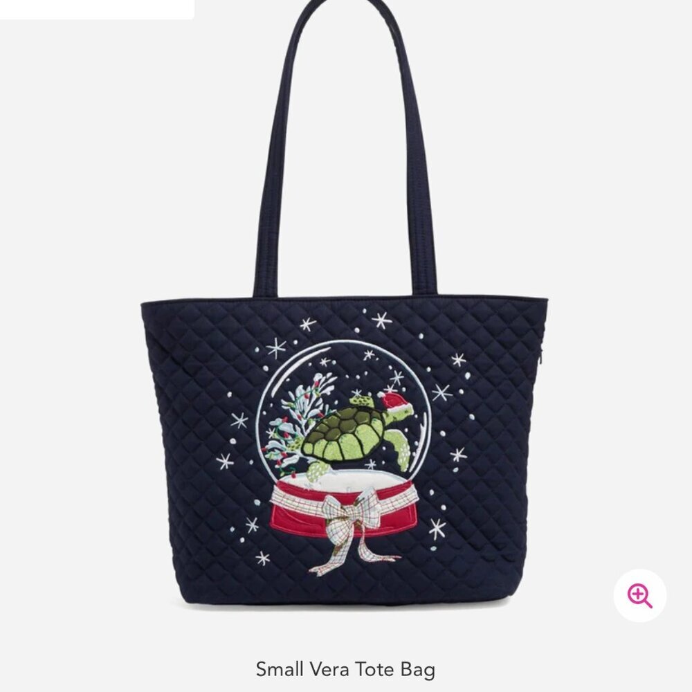 Vera Bradley Small Vera Tote Bag Santa Turtle Christmas Holiday NWT